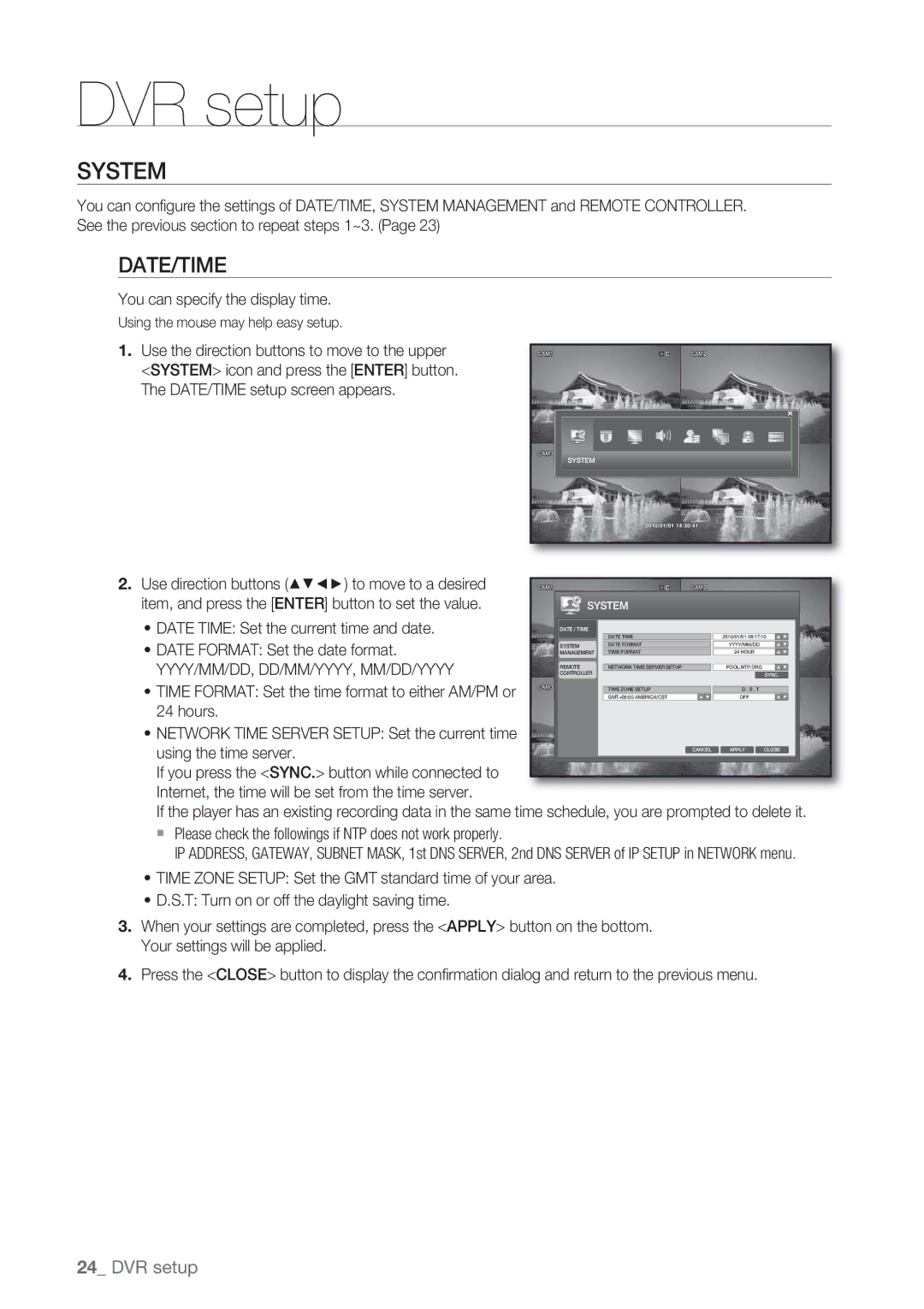 Samsung SRD-450 user manual System, Date/Time, Yyyy/Mm/Dd, Dd/Mm/Yyyy, Mm/Dd/Yyyy 