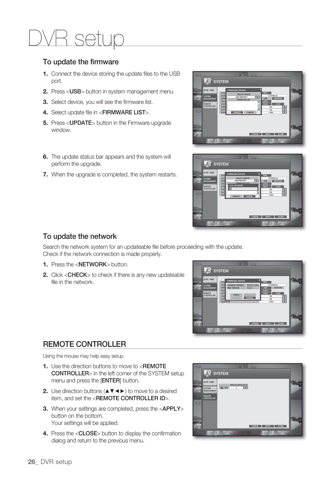 Samsung SRD-450 user manual Remote Controller, To update the firmware, To update the network, File in the network 