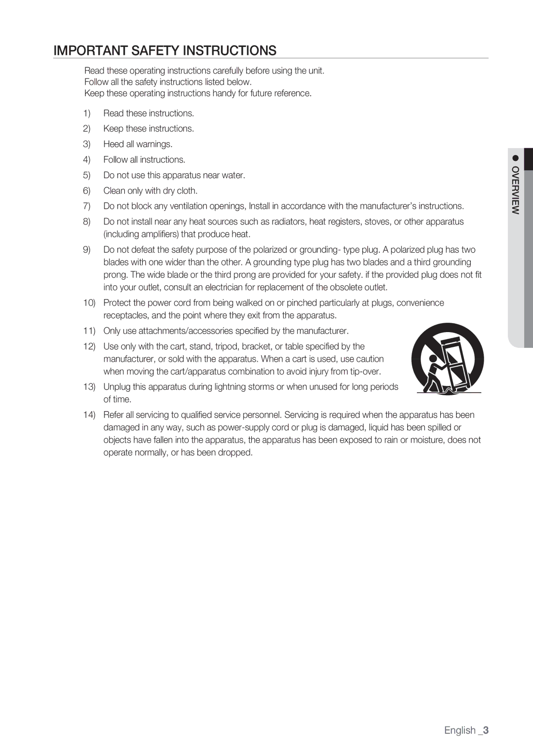 Samsung SRD-450 user manual Important Safety Instructions, Overview 