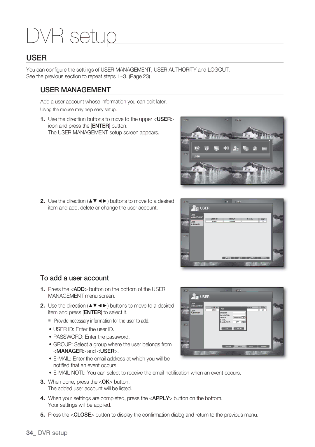 Samsung SRD-450 user manual User Management, To add a user account 