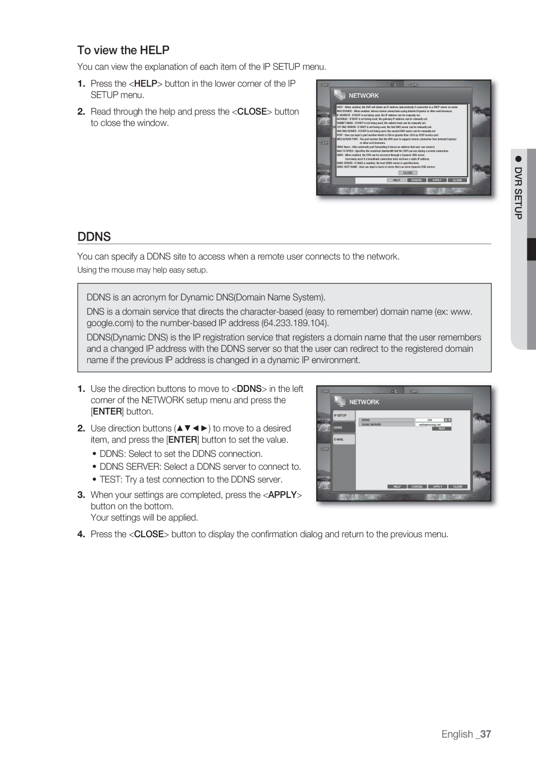 Samsung SRD-450 user manual Ddns, To view the Help 