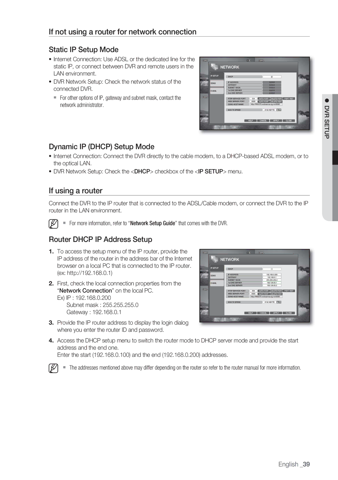 Samsung SRD-450 user manual If not using a router for network connection, If using a router, Static IP Setup Mode 