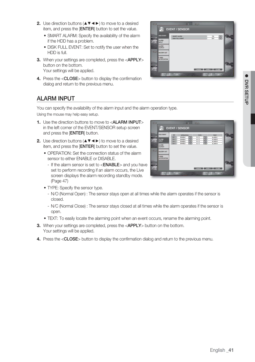 Samsung SRD-450 user manual Alarm Input, Event / Sensor 