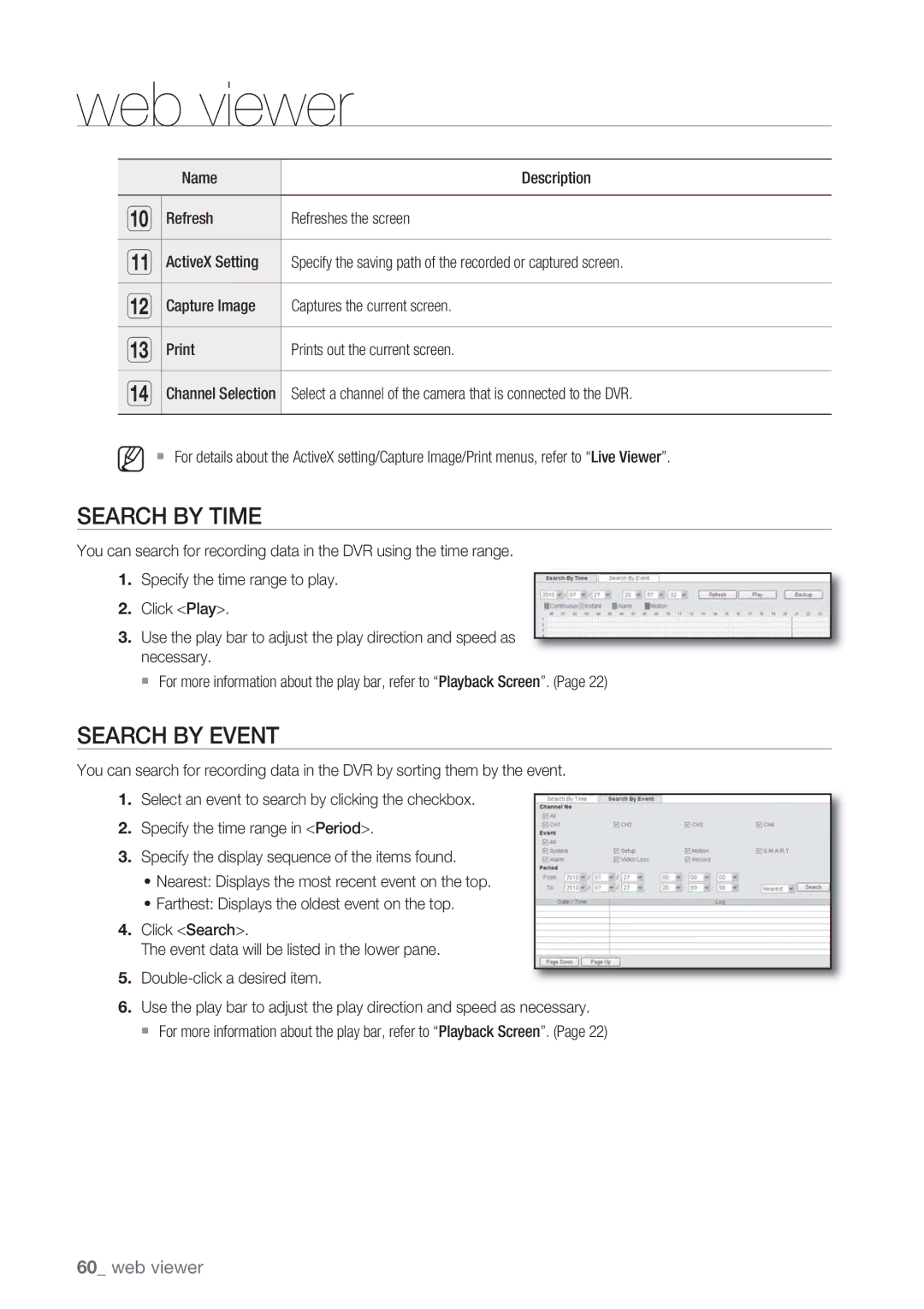 Samsung SRD-450 user manual Search by Time, Search by Event 