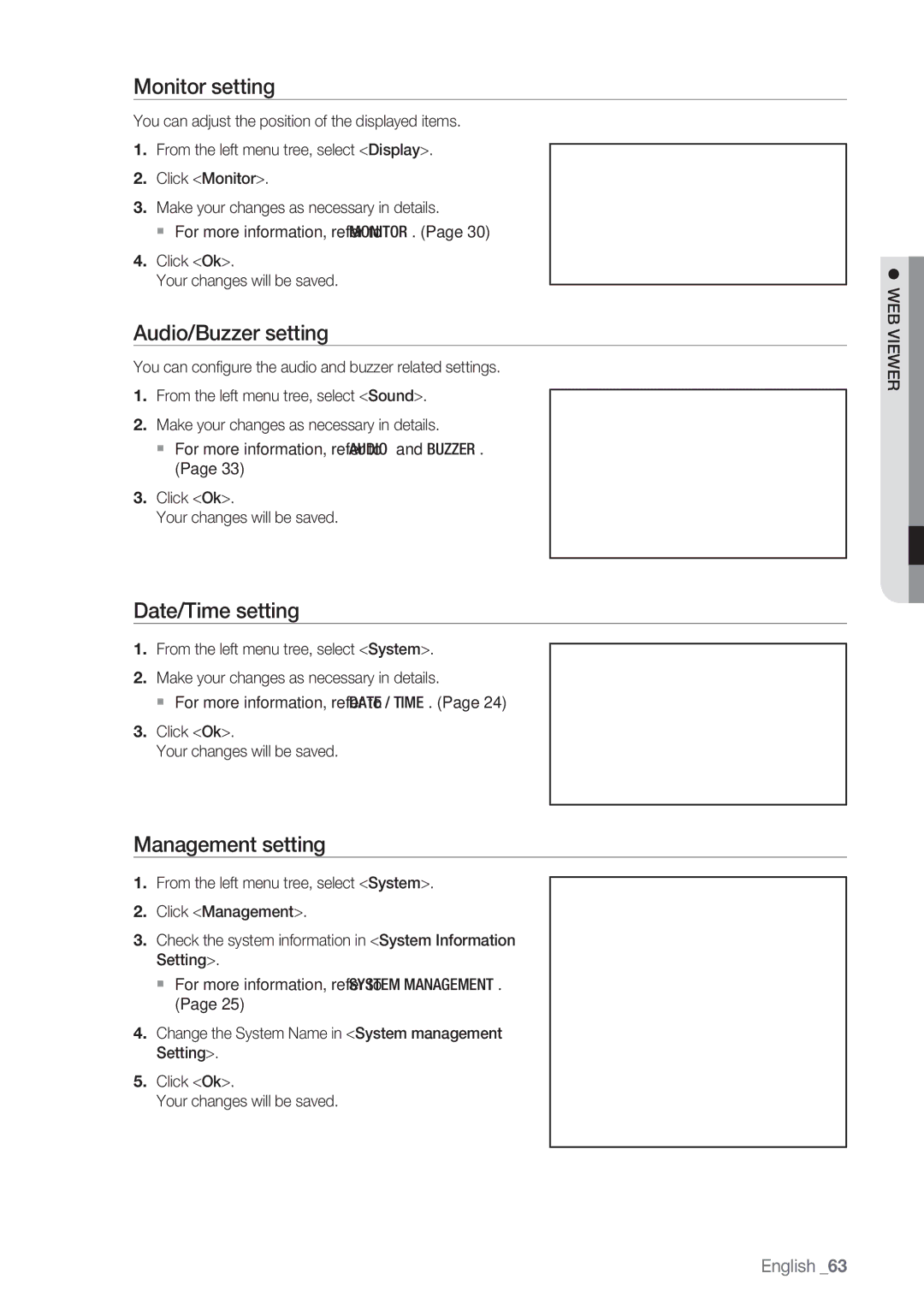 Samsung SRD-450 user manual Monitor setting, Audio/Buzzer setting, Date/Time setting, Management setting 