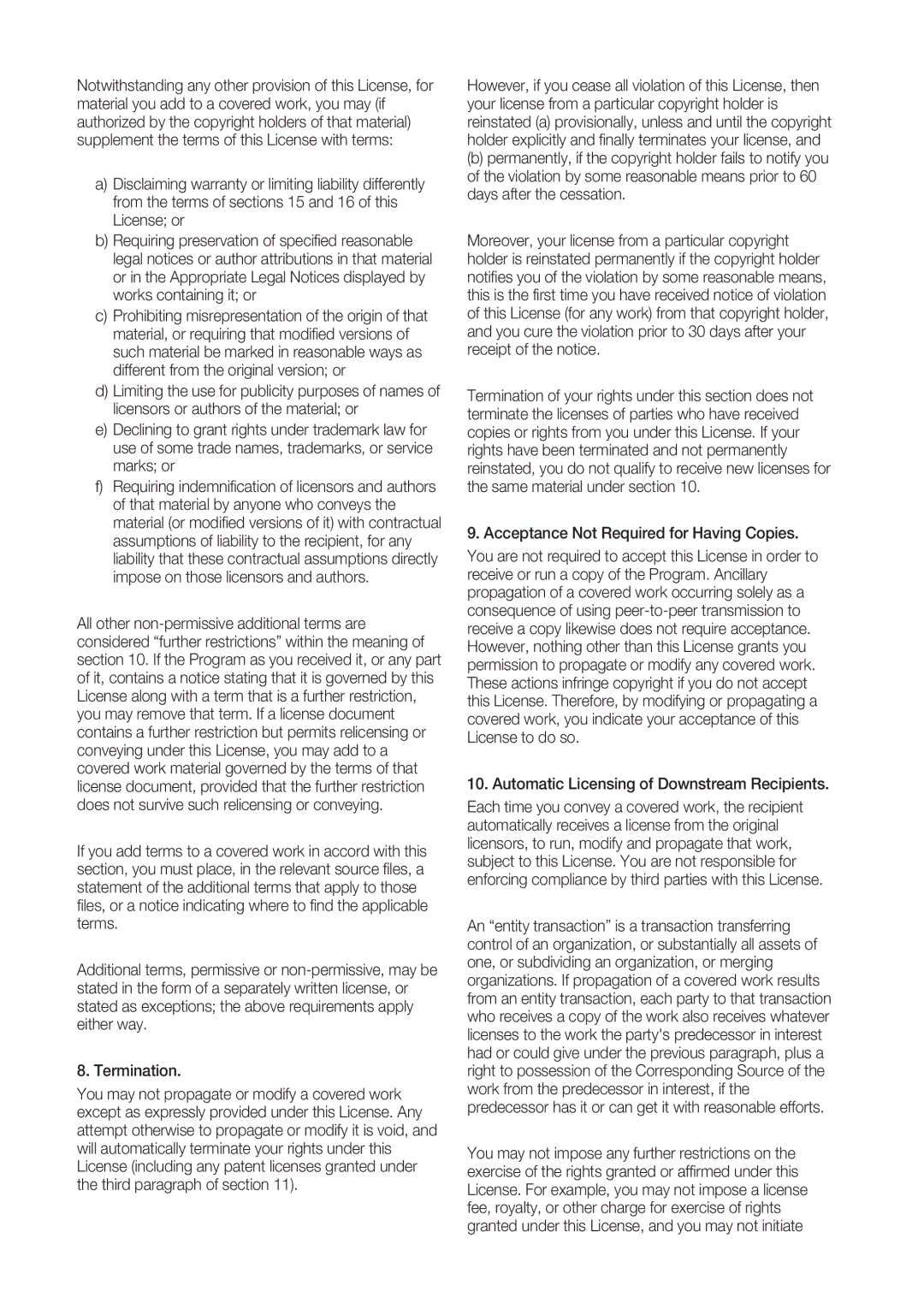 Samsung SRD-450 user manual Acceptance Not Required for Having Copies, Automatic Licensing of Downstream Recipients 