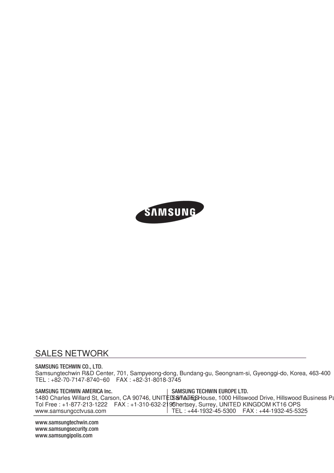 Samsung SRD-450 user manual Chertsey, Surrey, United Kingdom KT16 OPS, TEL +44-1932-45-5300 FAX +44-1932-45-5325 