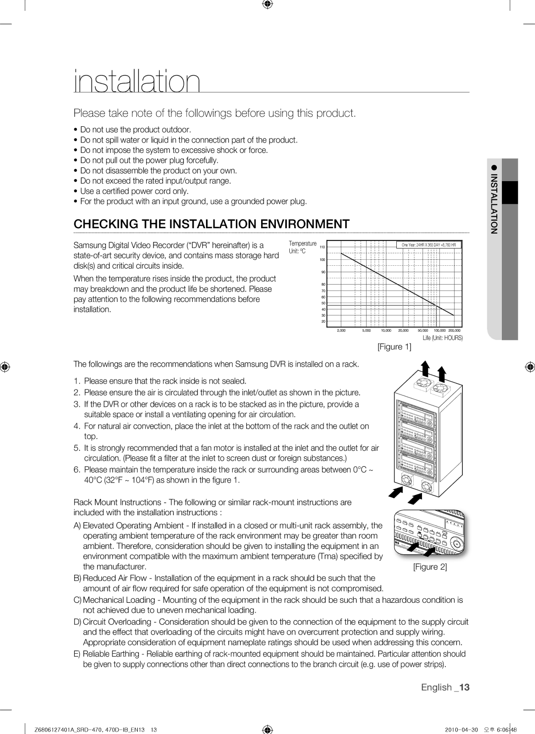 Samsung 470D, SRD-470 user manual Checking the Installation Environment,  Installation, Manufacturer 