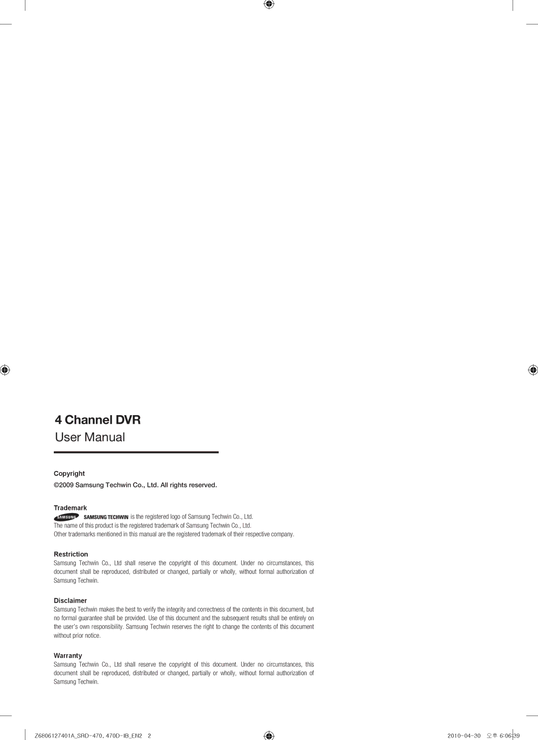 Samsung SRD-470, 470D user manual Channel DVR 