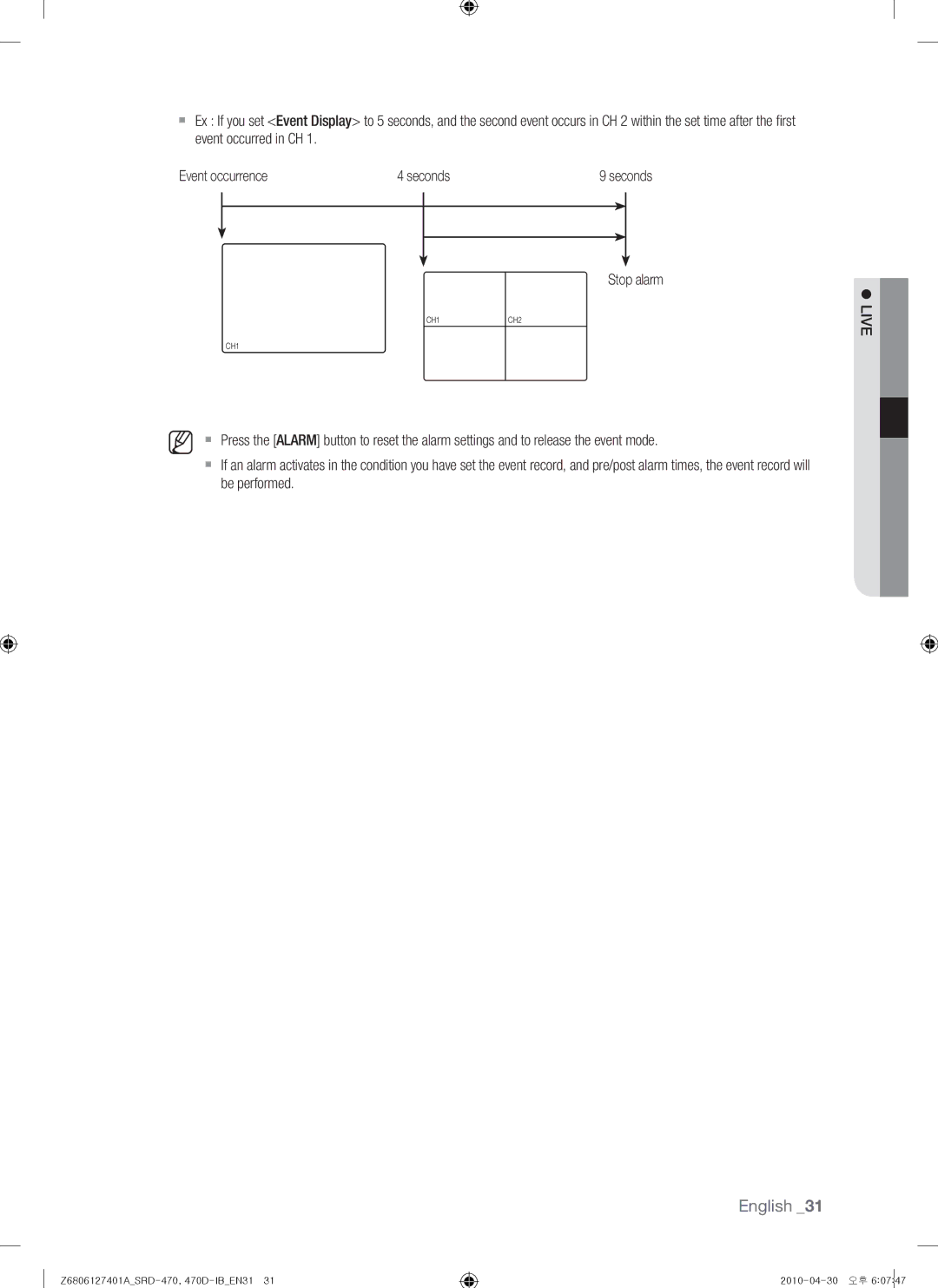 Samsung 470D, SRD-470 user manual Seconds 