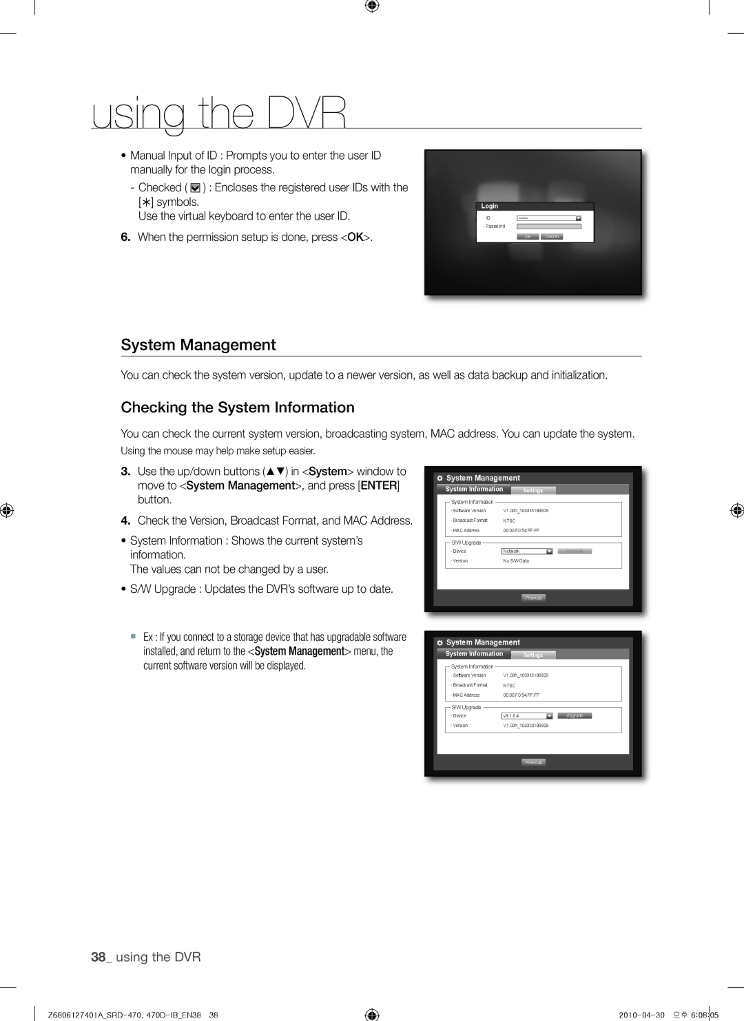 Samsung SRD-470, 470D user manual System Management, Checking the System Information 