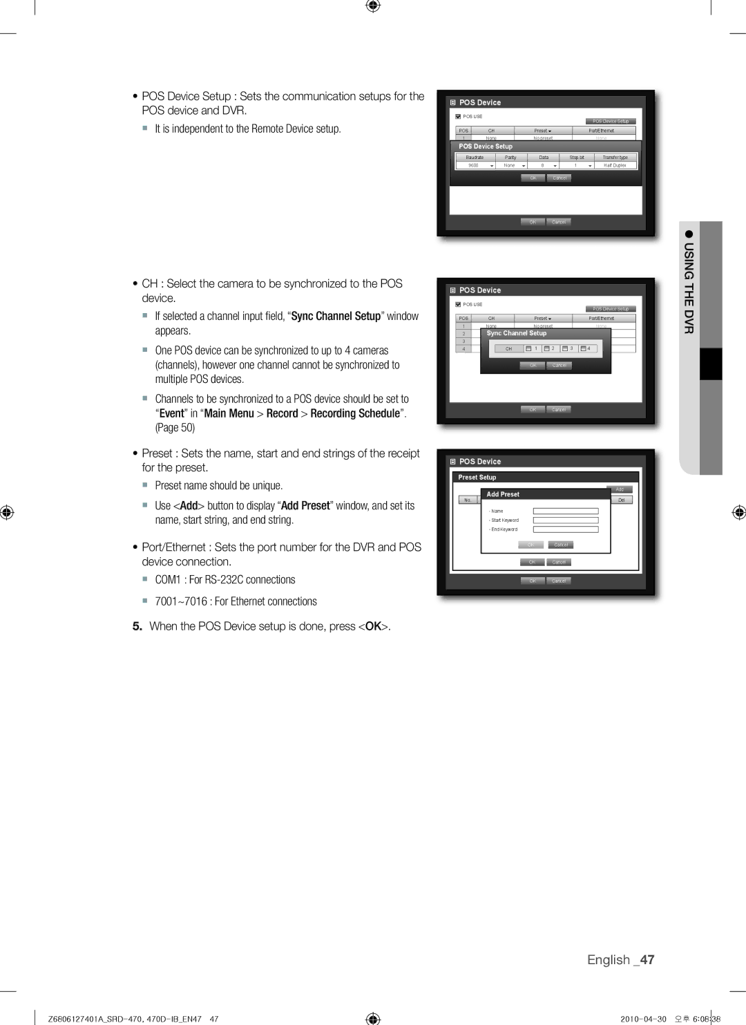 Samsung 470D, SRD-470 user manual POS Device Setup, Add Preset 