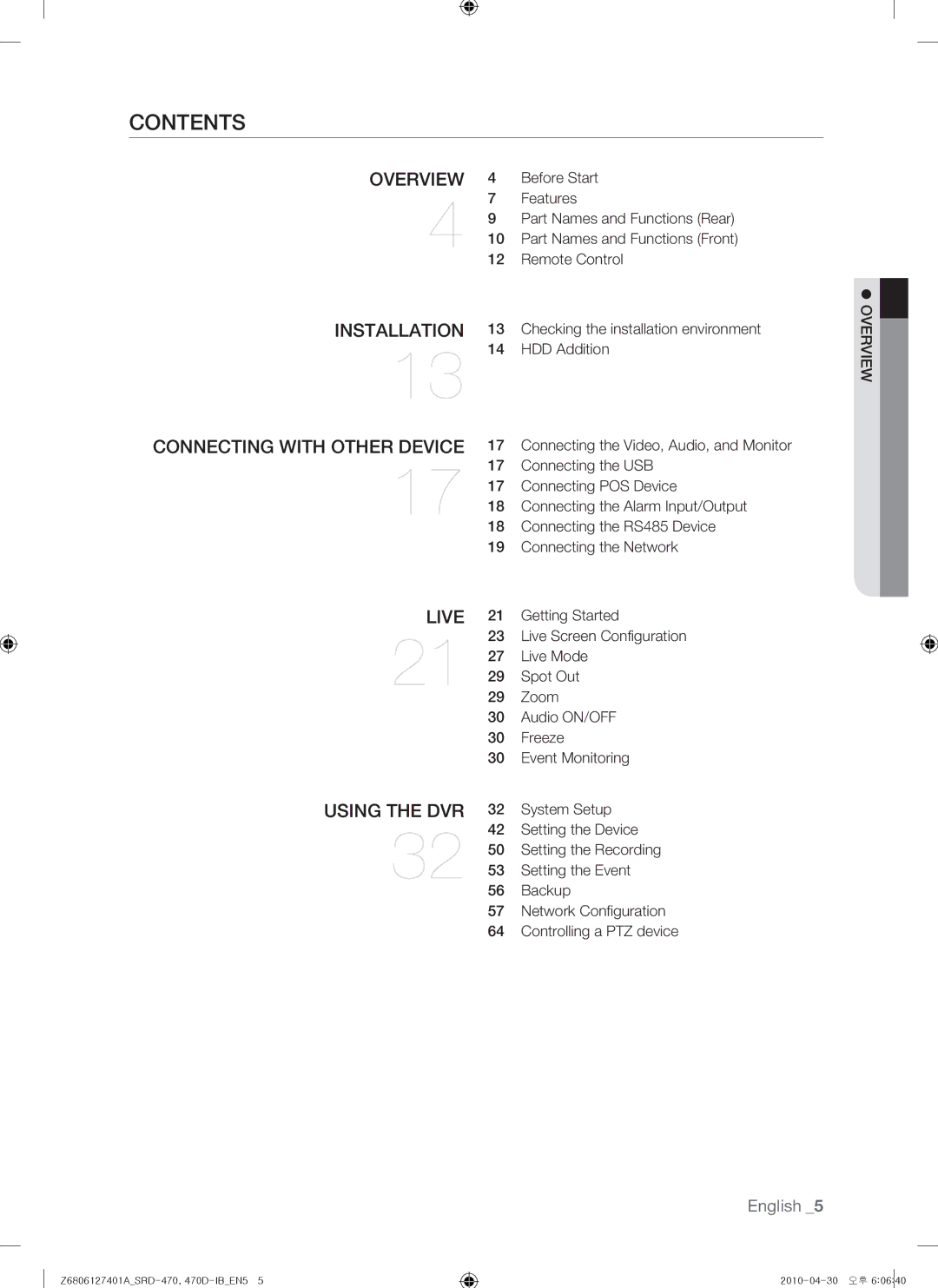 Samsung 470D, SRD-470 user manual Contents 