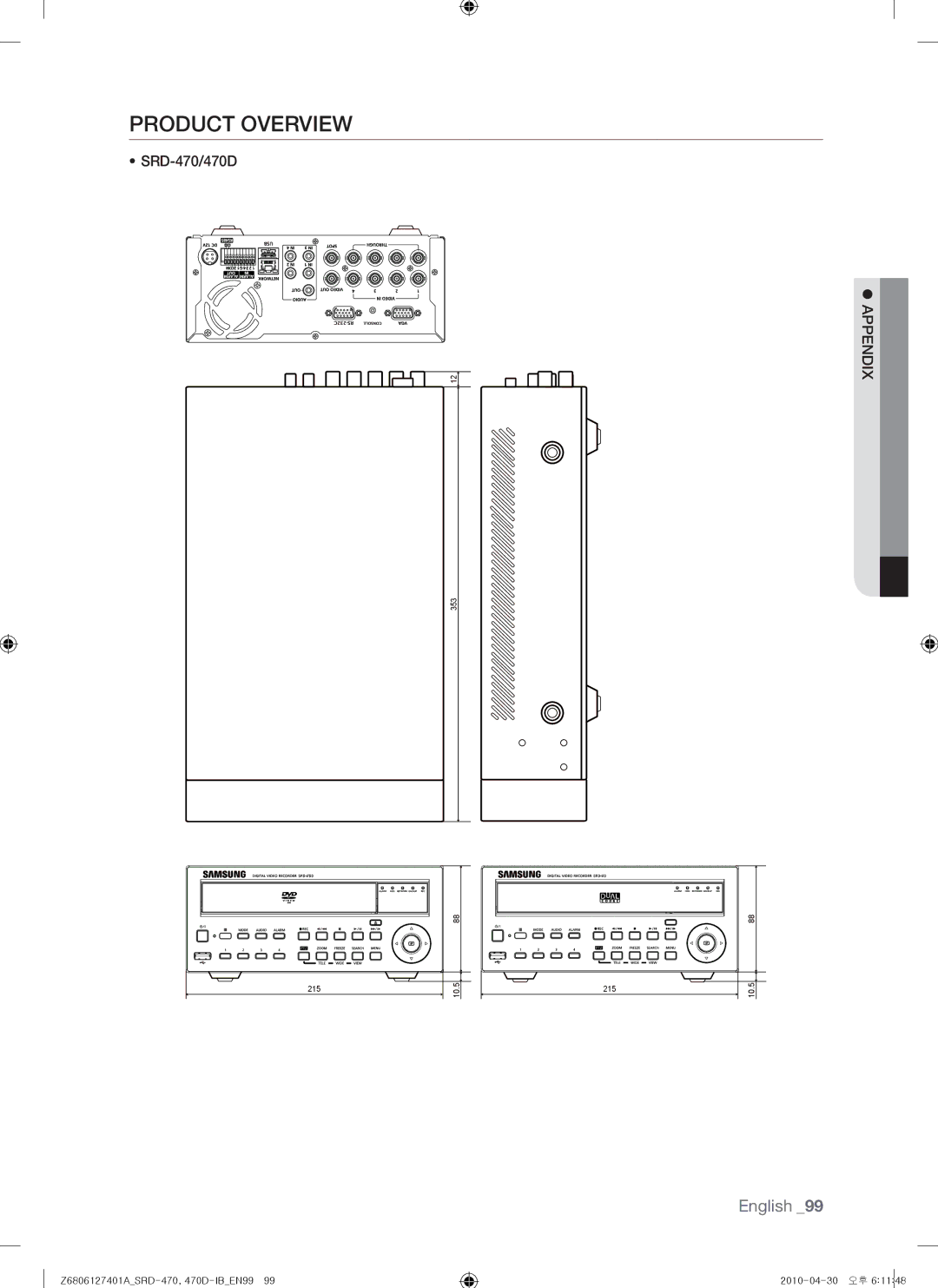 Samsung user manual Product Overview, SRD-470/470D 