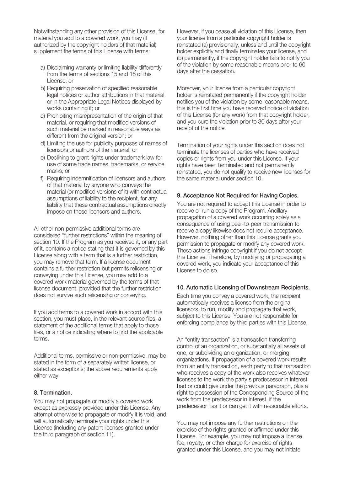 Samsung SRD-852D user manual Acceptance Not Required for Having Copies, Automatic Licensing of Downstream Recipients 