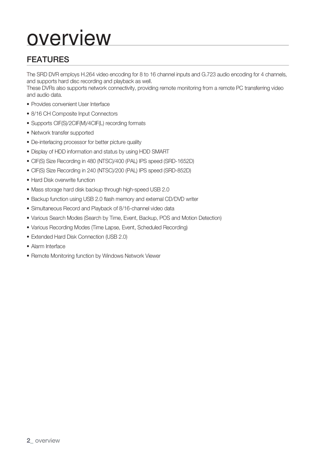 Samsung SRD-852D user manual Overview, Features 