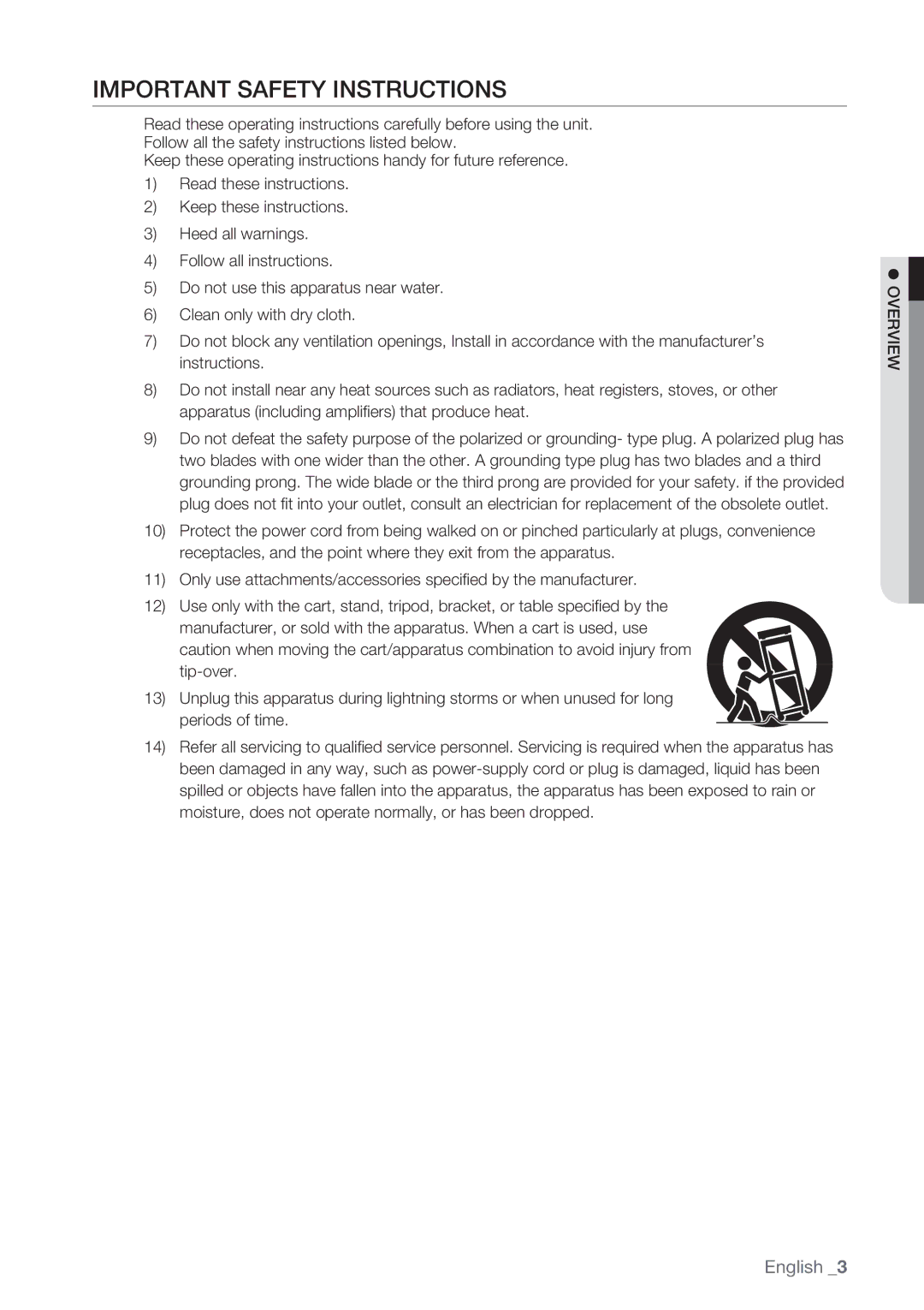 Samsung SRD-852D user manual Important Safety Instructions,  Overview 