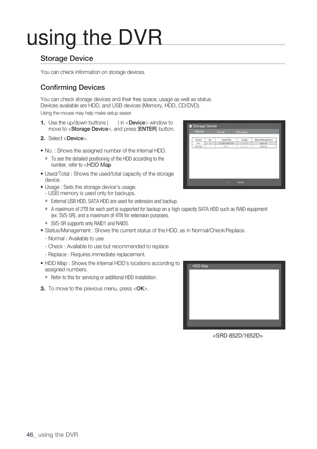 Samsung SRD-852D Storage Device, Conﬁrming Devices, You can check information on storage devices, Assigned numbers 