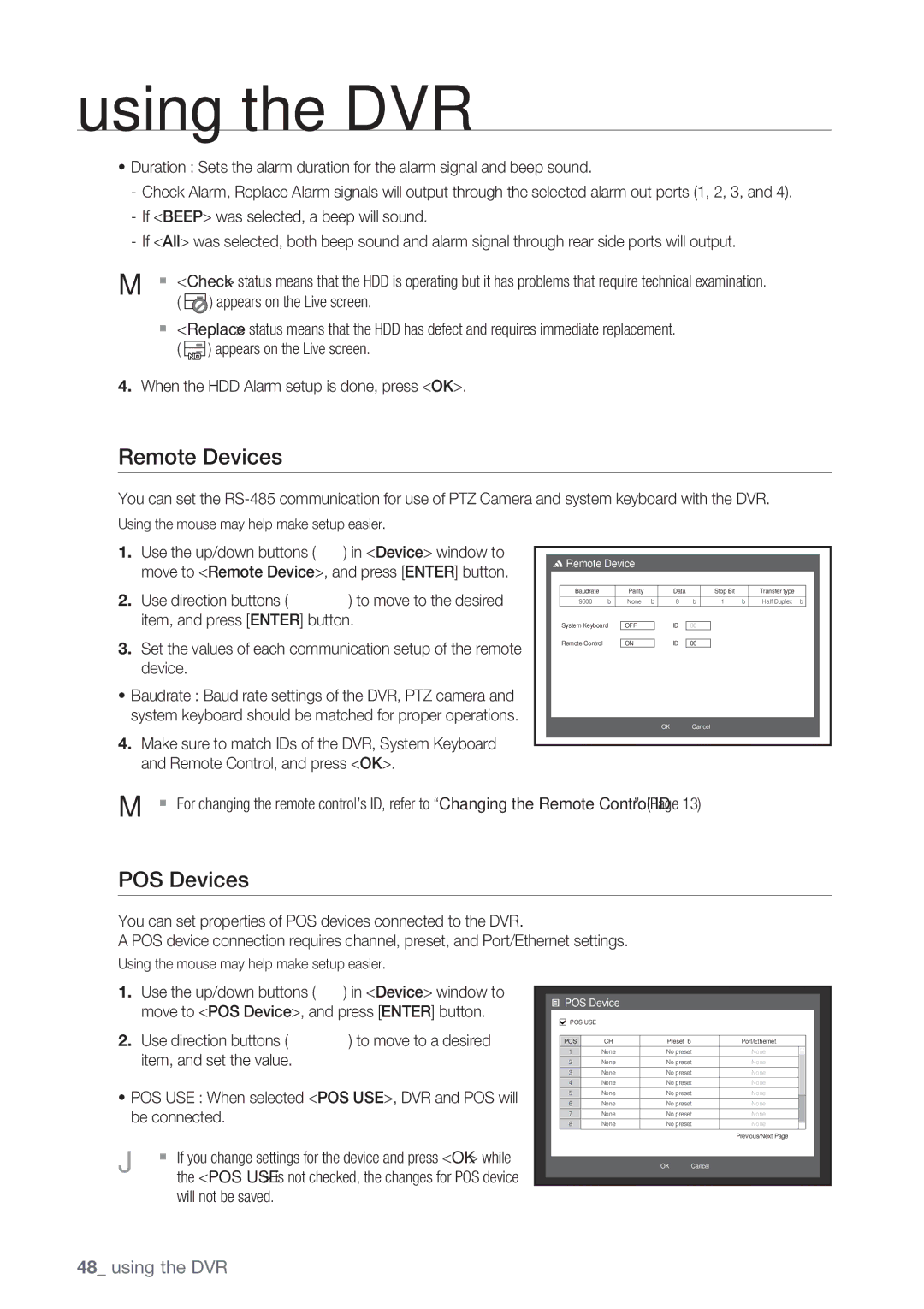 Samsung SRD-852D user manual Remote Devices, POS Devices, Item, and press Enter button 