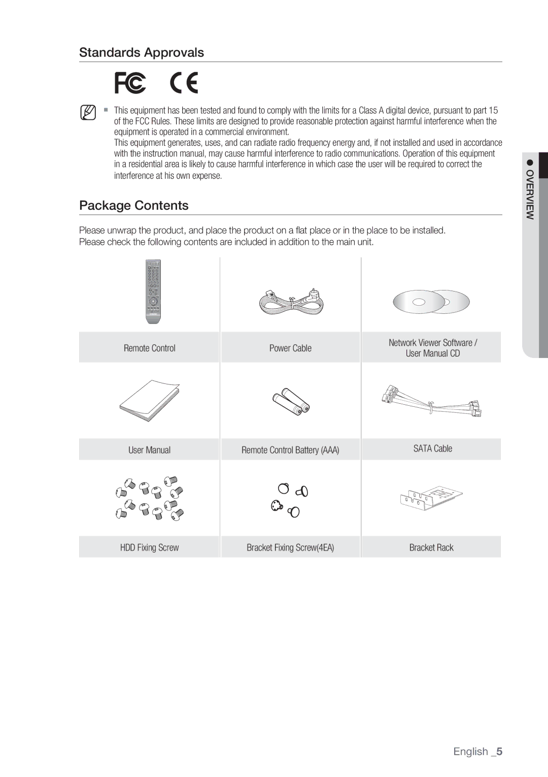 Samsung SRD-852D user manual Standards Approvals, Package Contents 