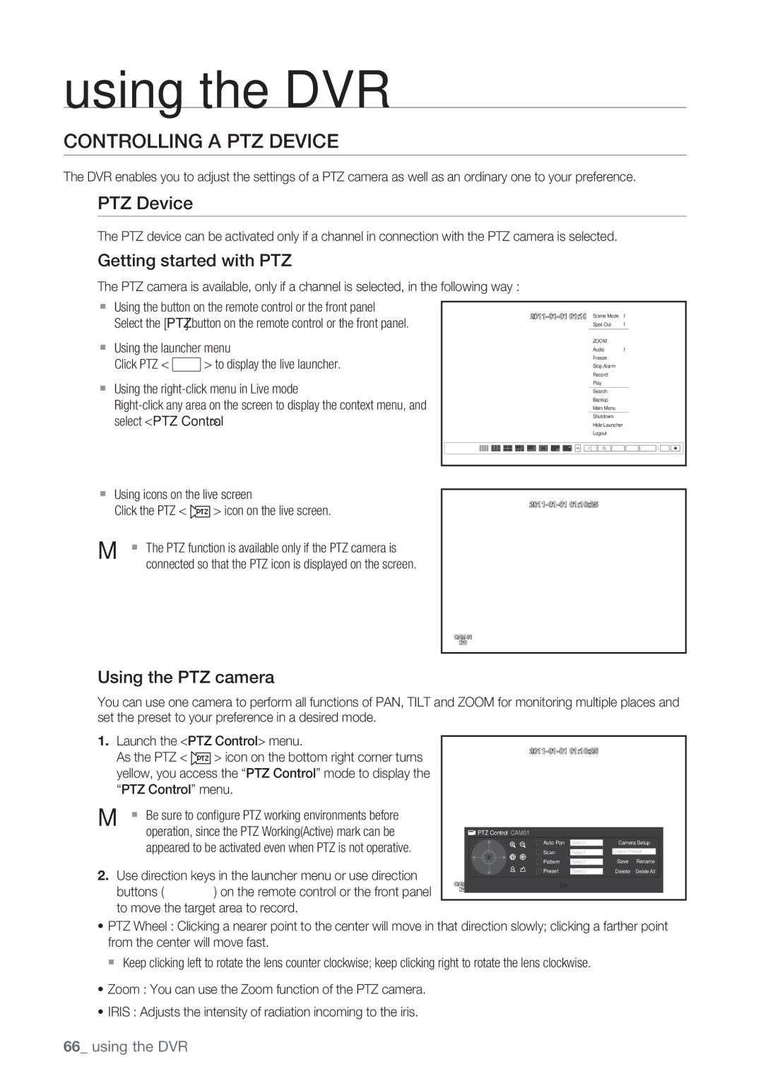 Samsung SRD-852D user manual Controlling a PTZ Device, Getting started with PTZ, Using the PTZ camera 