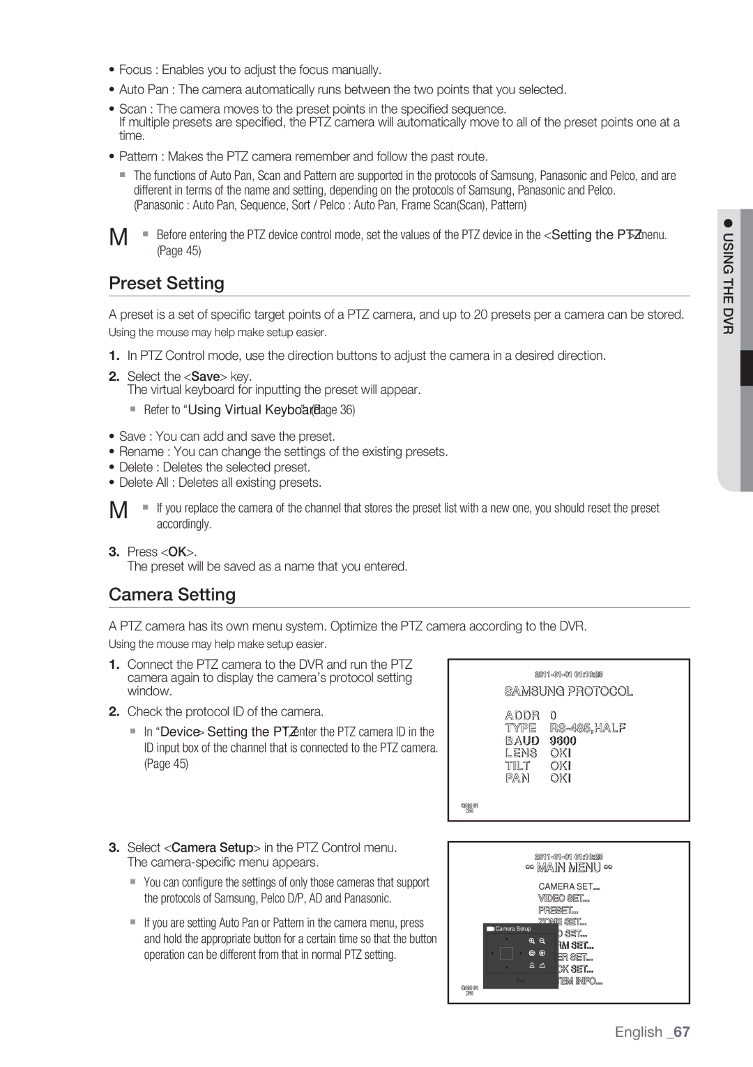 Samsung SRD-852D user manual Preset Setting, Camera Setting, Exit System Info 