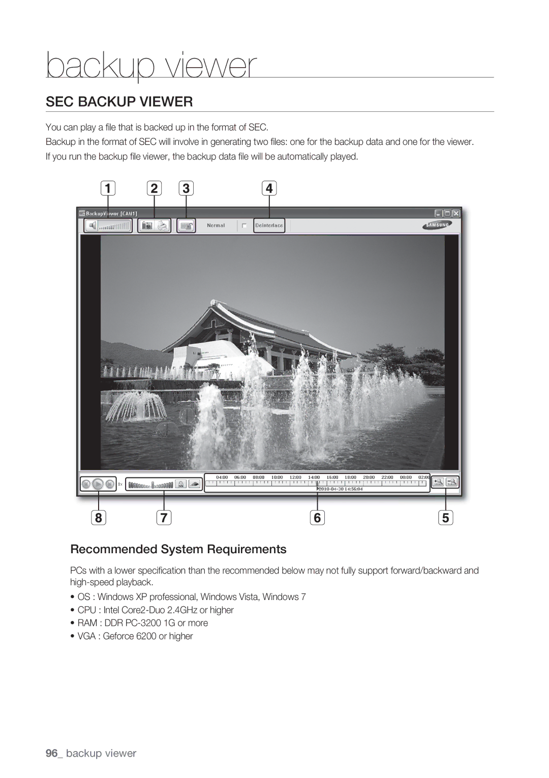 Samsung SRD-852D user manual SEC Backup Viewer, Recommended System Requirements 