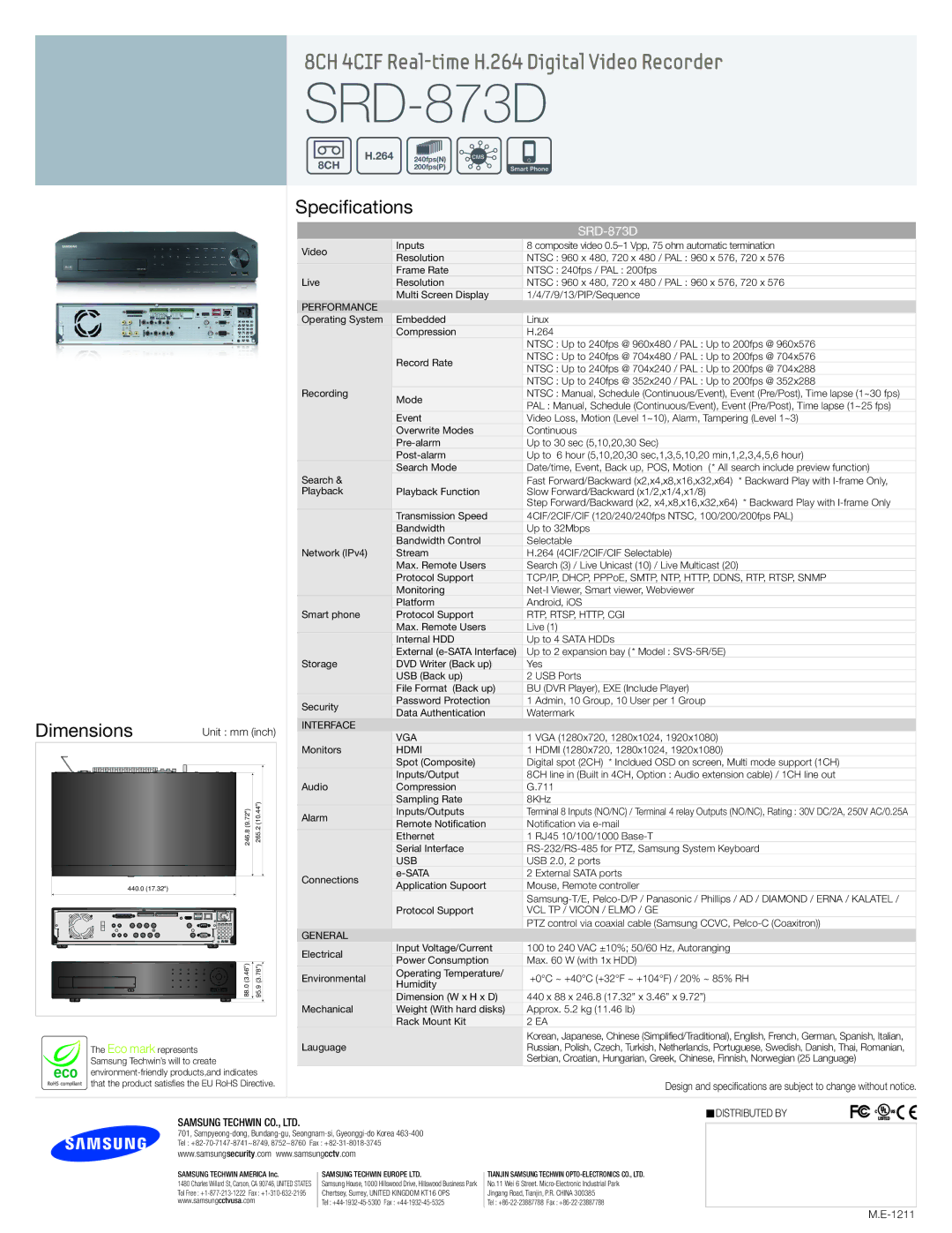 Samsung SRD-873D manual Dimensions, Specifications 