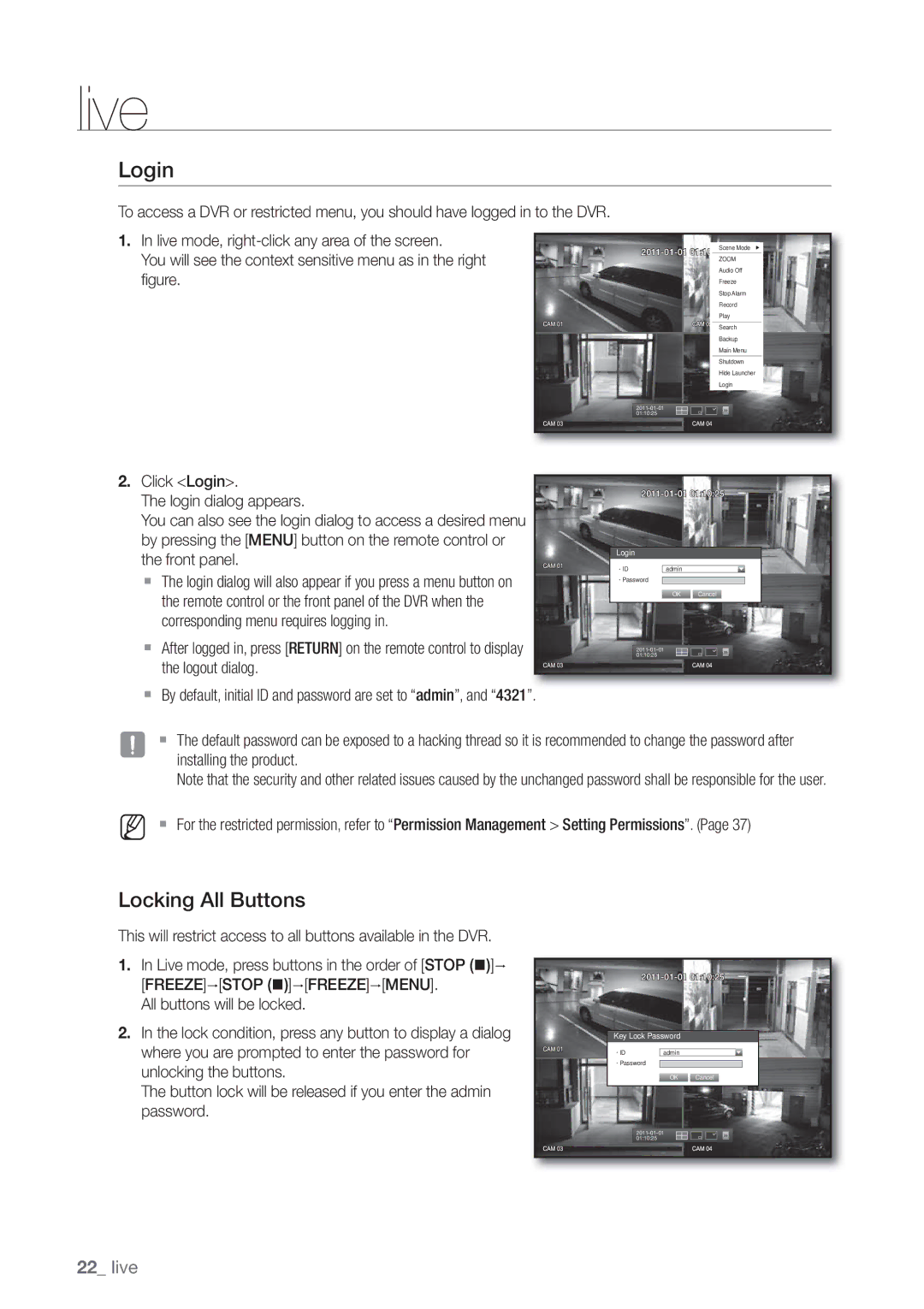 Samsung SRD470D500 user manual Login, Locking All Buttons, You will see the context sensitive menu as in the right 