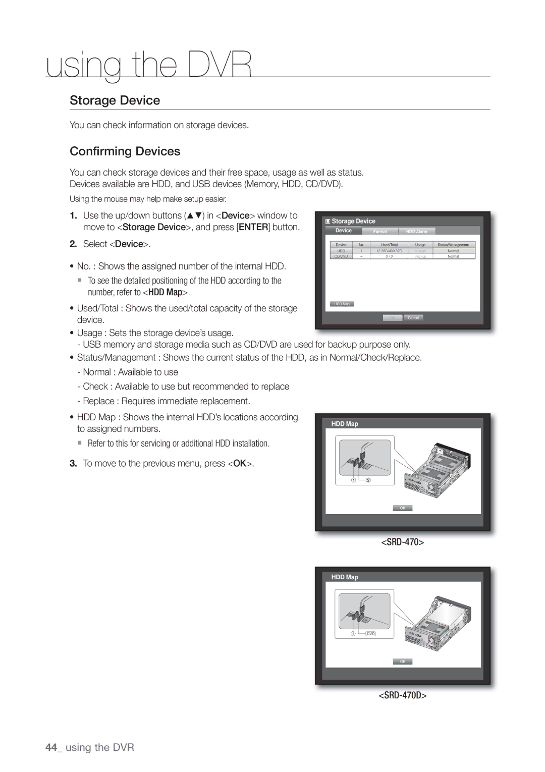 Samsung SRD470D500 user manual Storage Device, Confirming Devices 