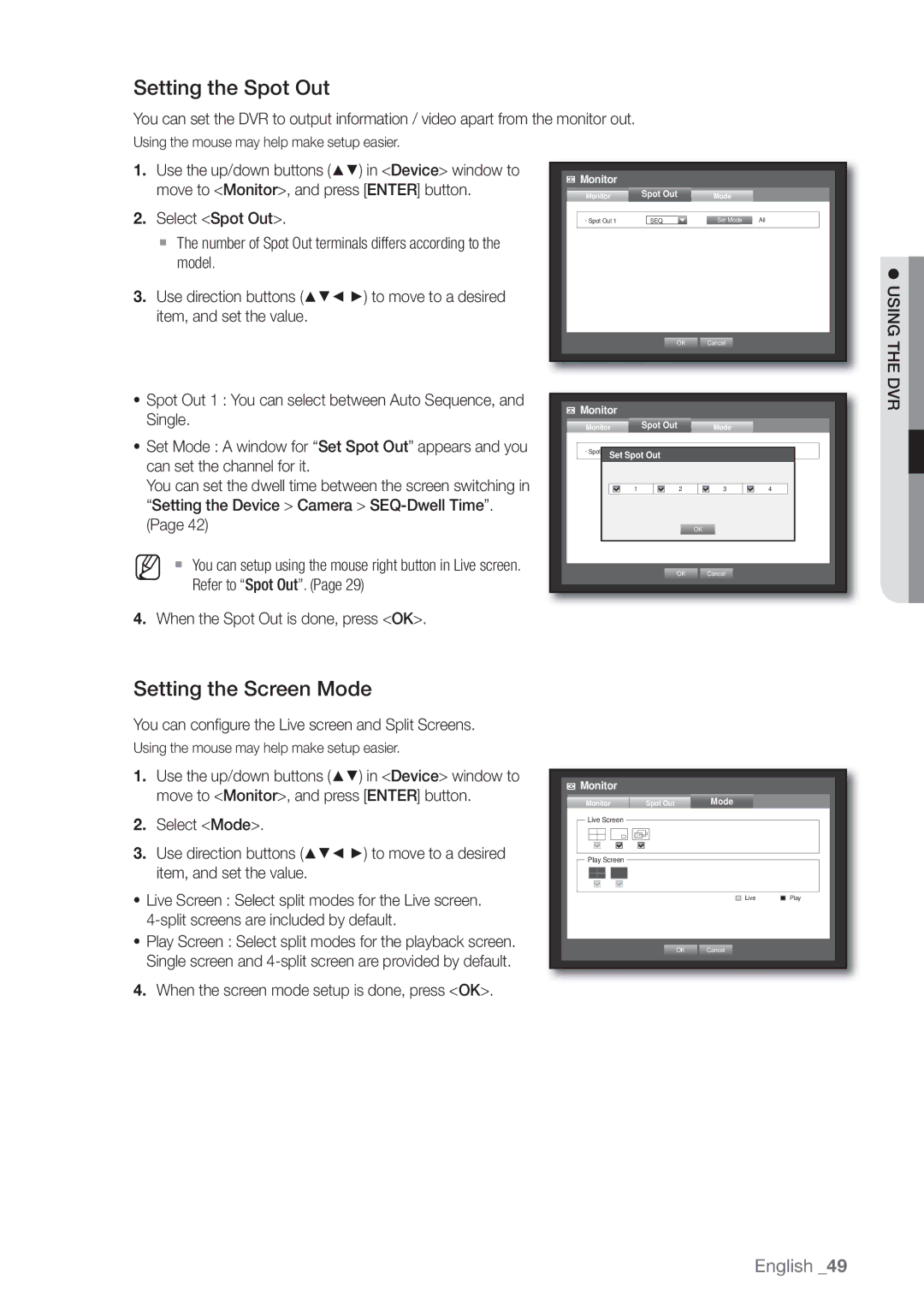 Samsung SRD470D500 user manual Setting the Spot Out, Setting the Screen Mode 