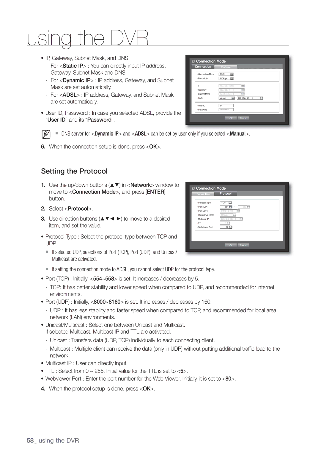 Samsung SRD470D500 user manual Setting the Protocol, Move to Connection Mode, and press Enter 