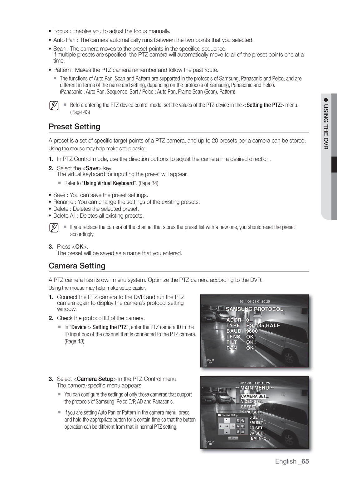 Samsung SRD470D500 user manual Preset Setting, Camera Setting 