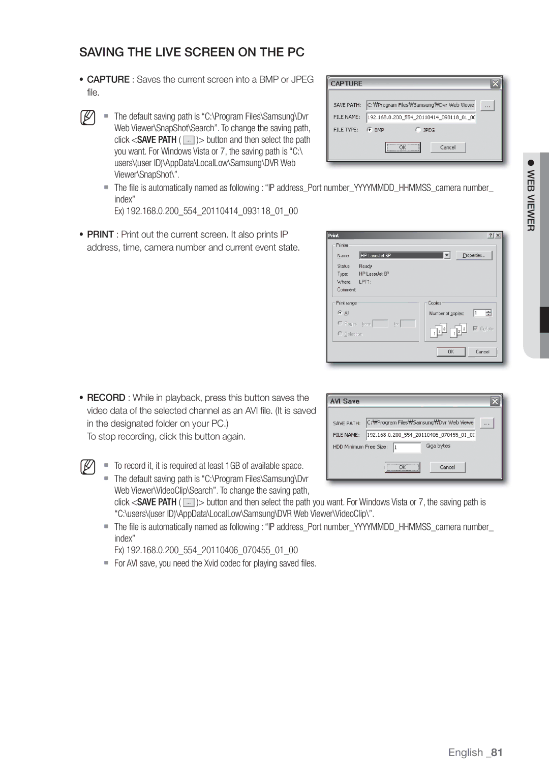 Samsung SRD470D500 user manual Saving the Live Screen on the PC 