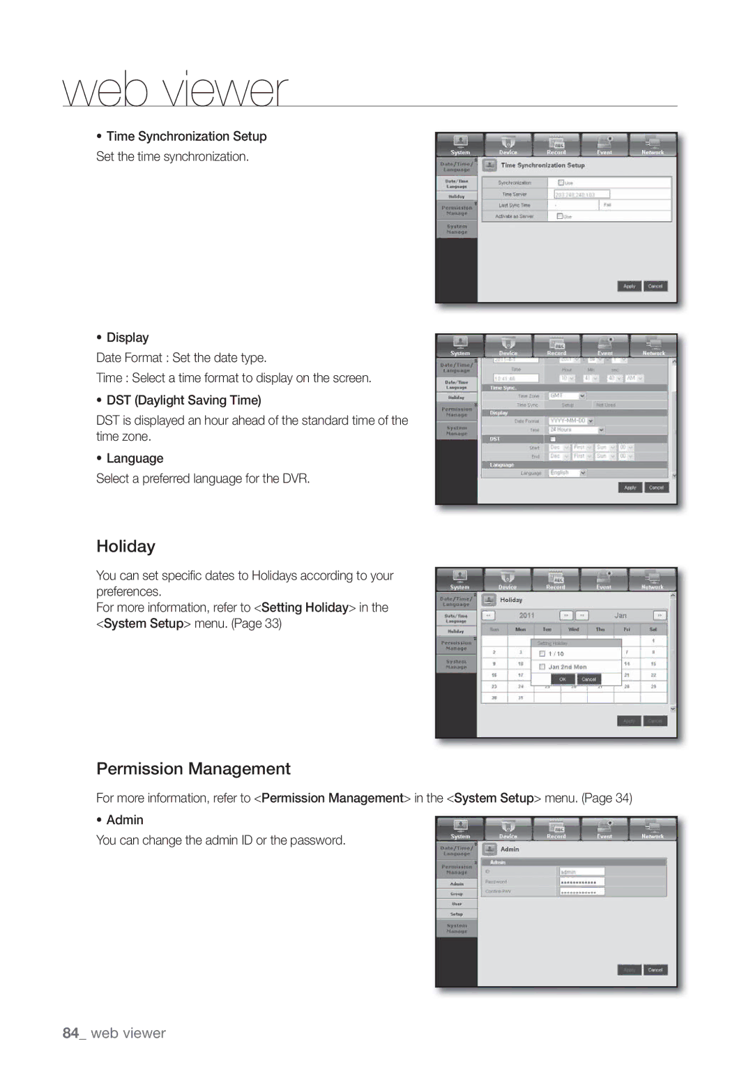 Samsung SRD470D500 user manual Holiday, Permission Management 