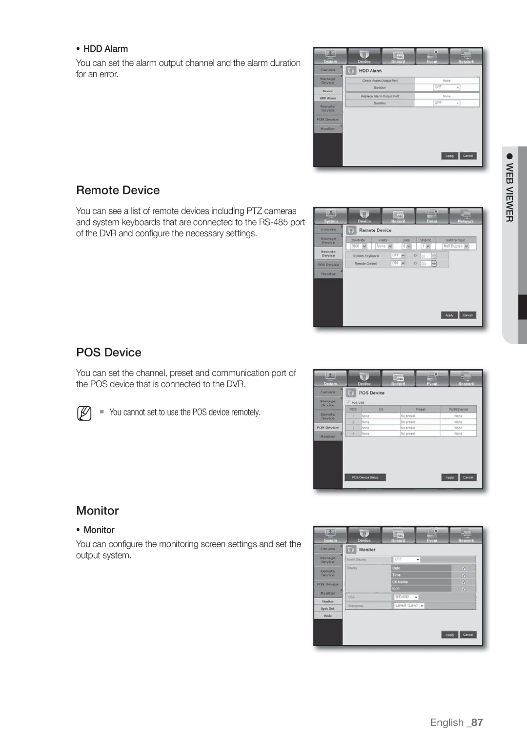 Samsung SRD470D500 user manual Remote Device, POS Device, Monitor 