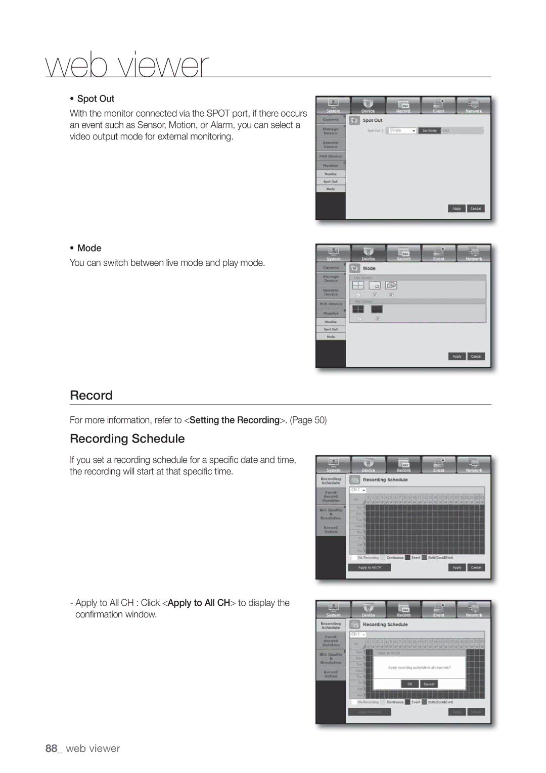 Samsung SRD470D500 user manual Recording Schedule, For more information, refer to Setting the Recording 