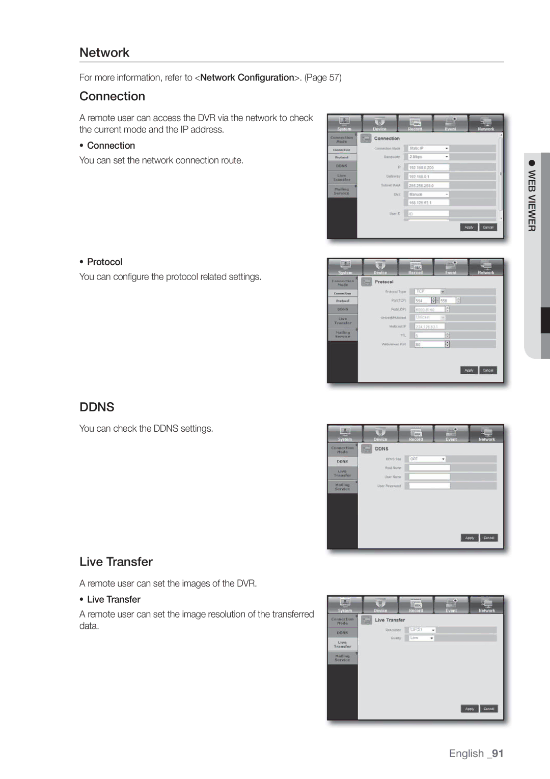 Samsung SRD470D500 user manual Connection, Live Transfer, For more information, refer to Network Configuration 