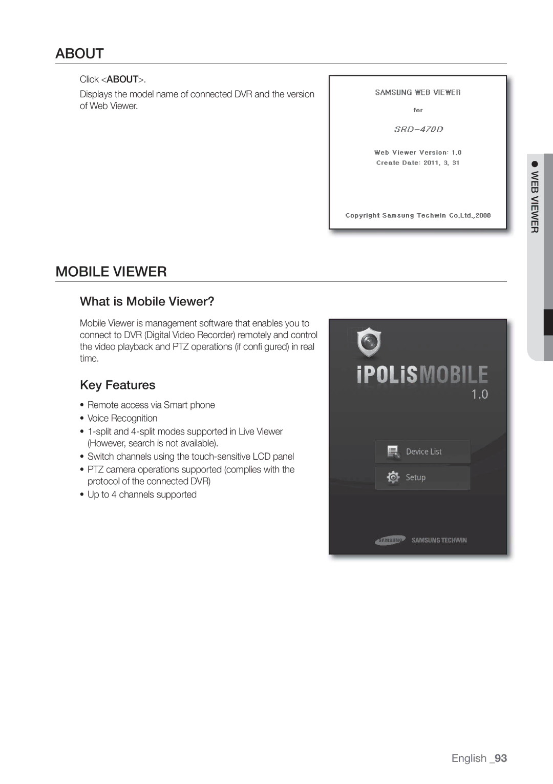 Samsung SRD470D500 user manual About, What is Mobile Viewer?, Key Features 