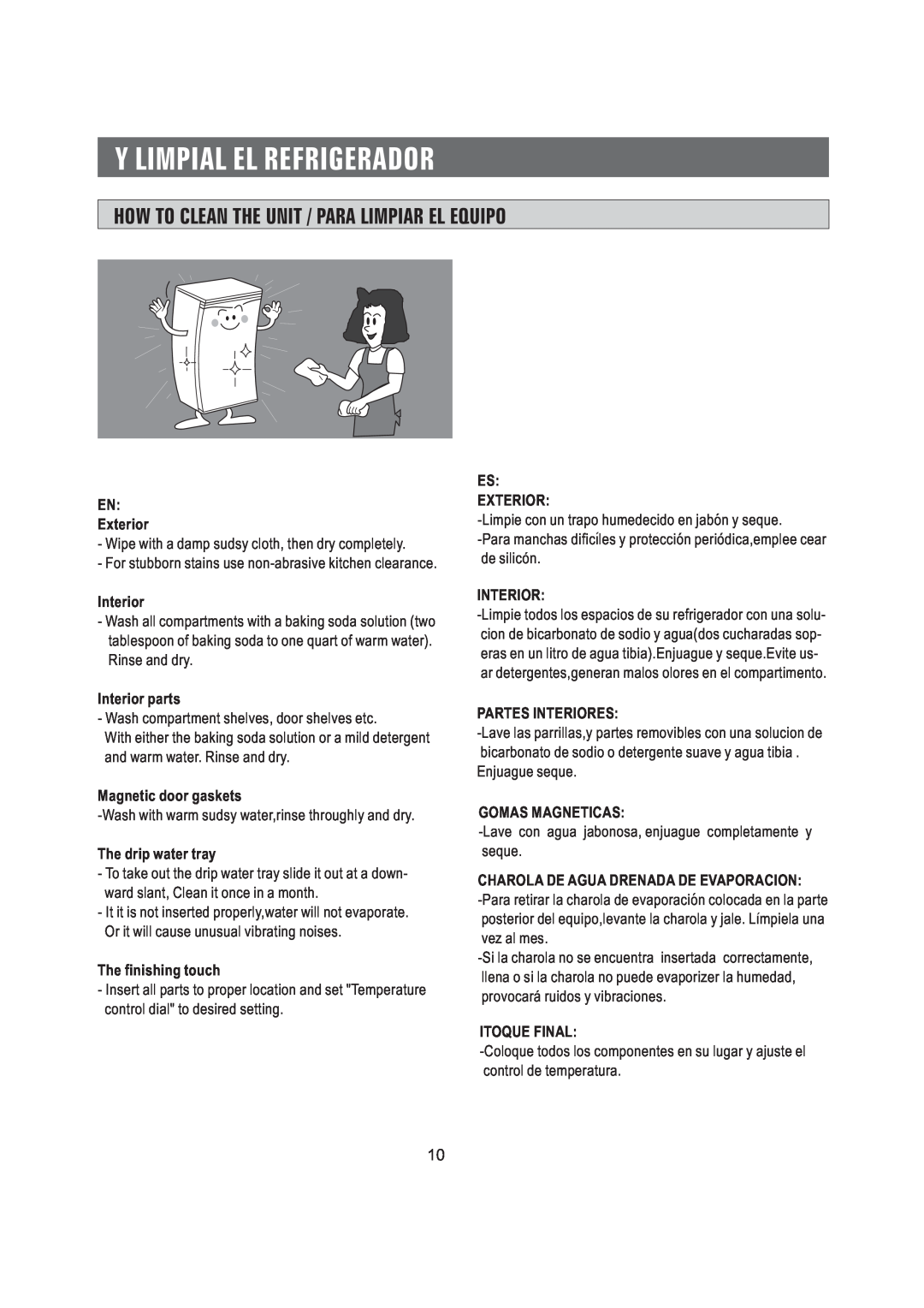 Samsung SRG-058 manual Y Limpial El Refrigerador, How To Clean The Unit / Para Limpiar El Equipo 