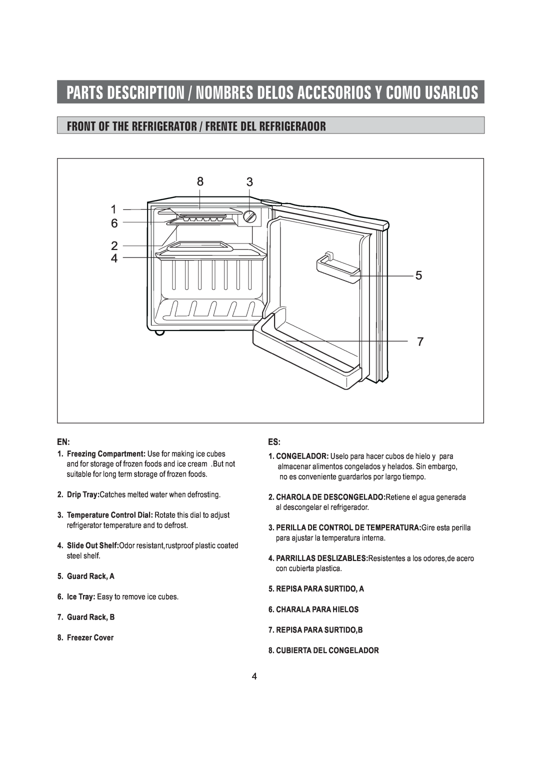 Samsung SRG-058 manual Front Of The Refrigerator / Frente Del Refrigeraoor 