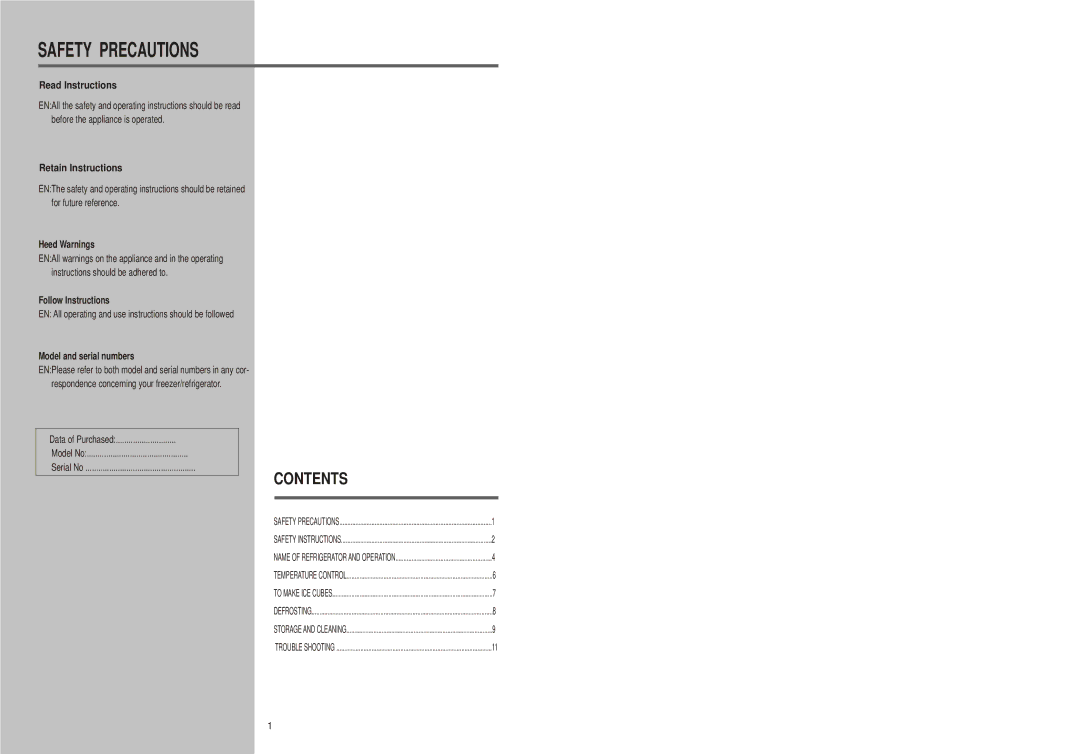 Samsung SRG-118, SRG-119G, SRG-119B manual Safety Precautions 