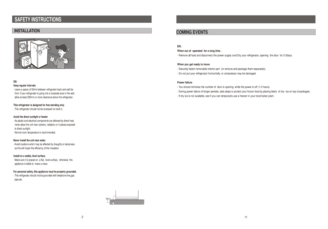 Samsung SRG-149G, SRG-149B manual Safety Instructions, Coming Events, Installation 