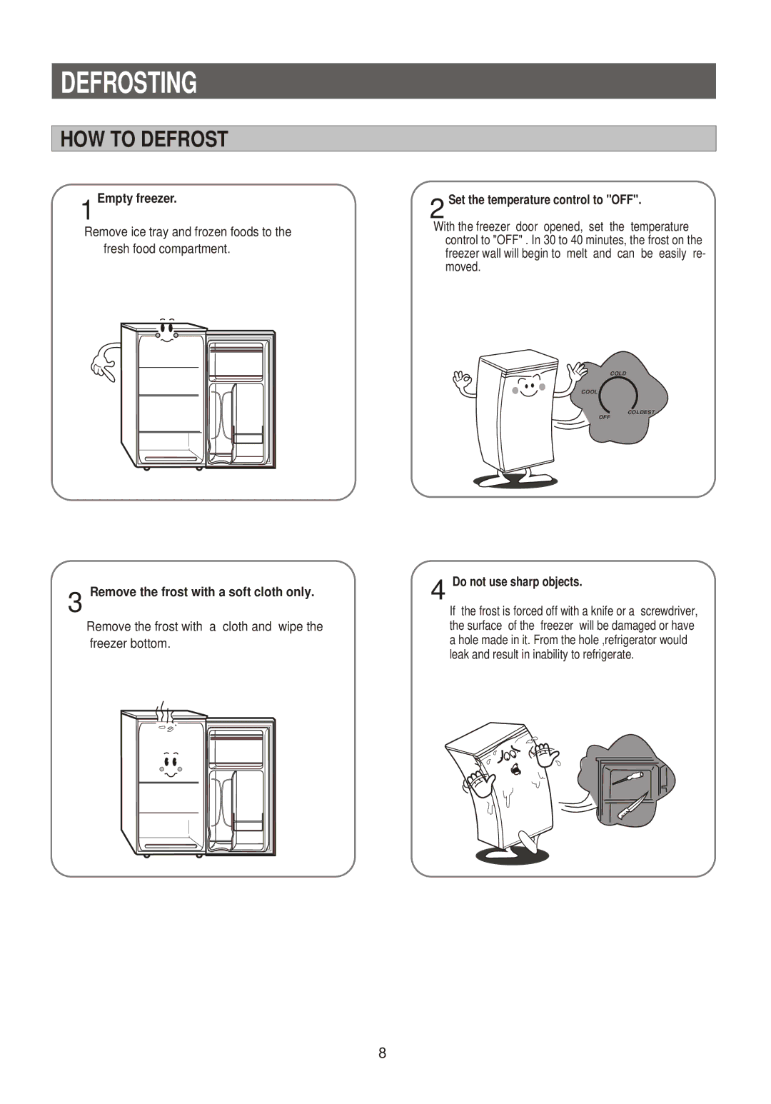 Samsung SRG-150, SRG-151PT, SRG-149PT manual Defrosting, HOW to Defrost 