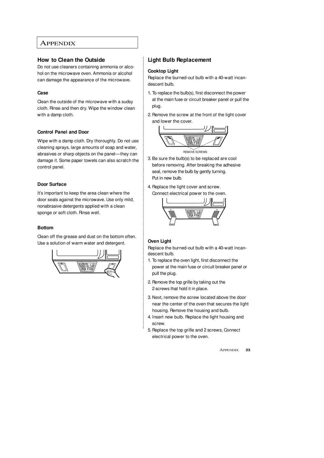 Samsung SRH1230ZG owner manual How to Clean the Outside, Light Bulb Replacement 