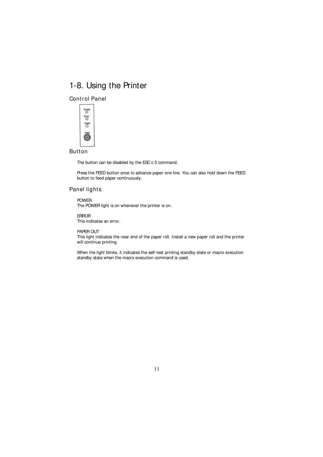 Samsung SRP - 350 specifications Using the Printer, Control Panel Button, Panel lights 