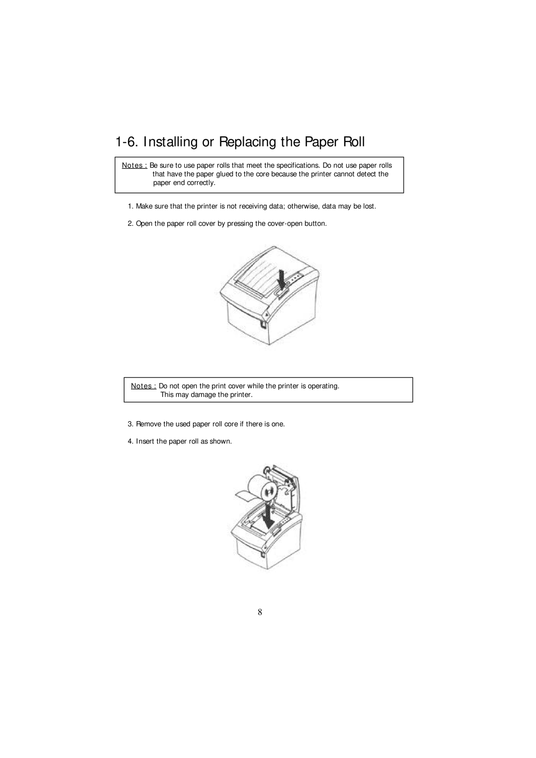 Samsung SRP - 350 specifications Installing or Replacing the Paper Roll 