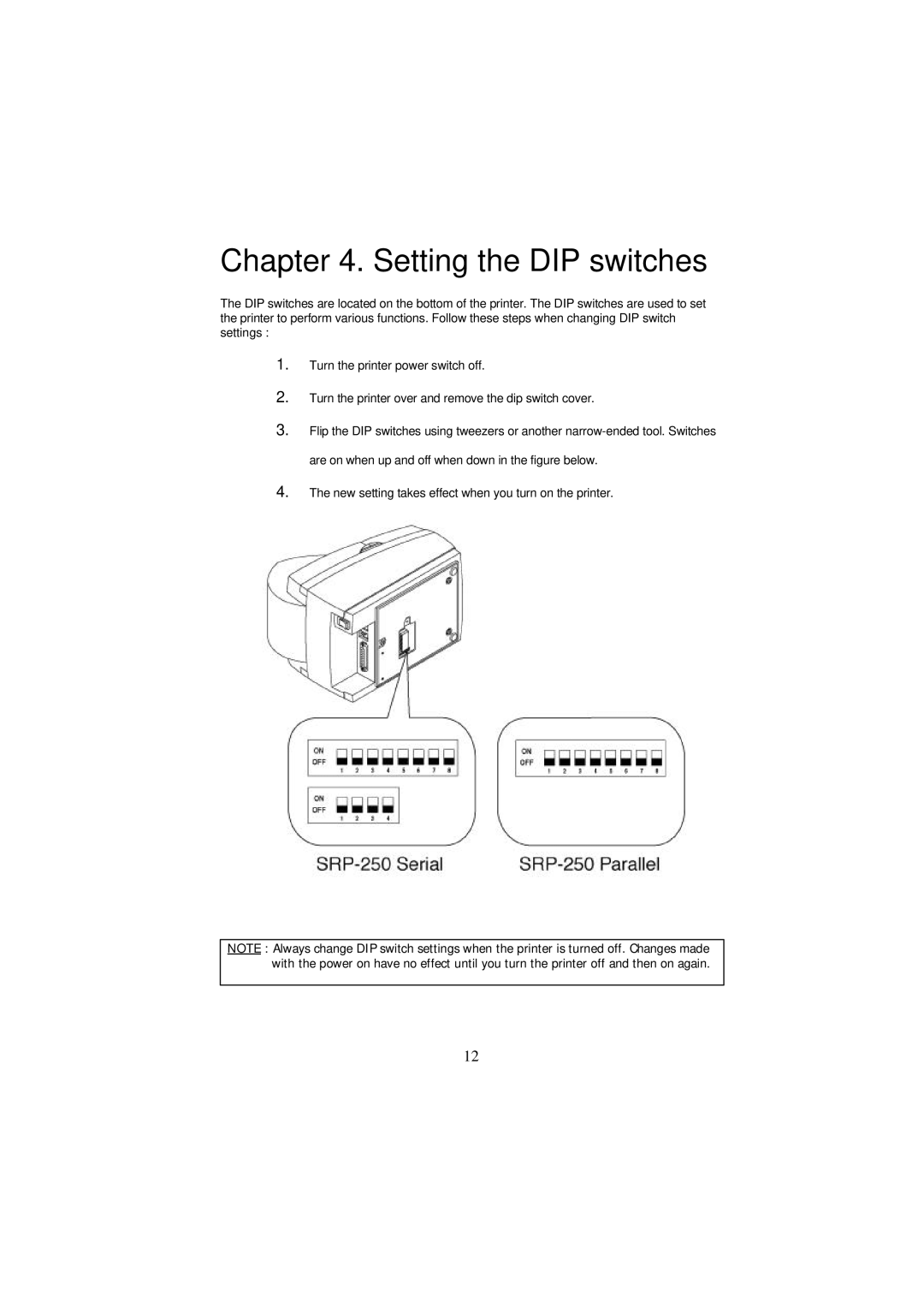 Samsung SRP-250 Series specifications Setting the DIP switches 