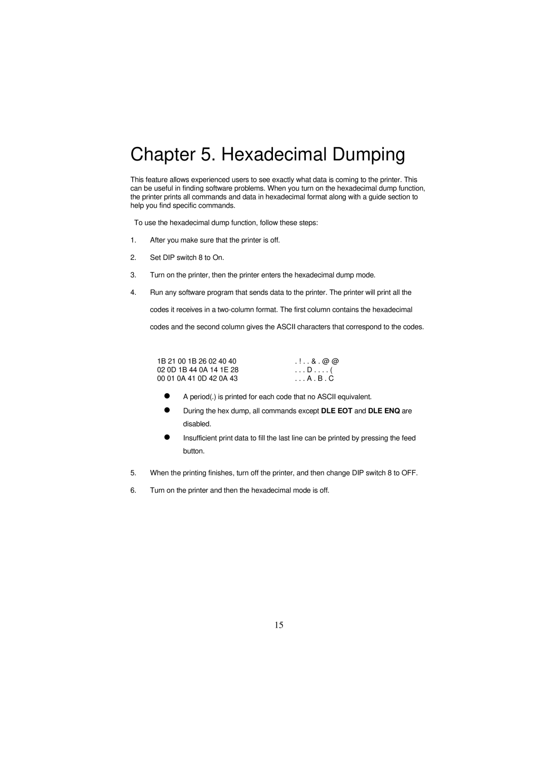 Samsung SRP-250 Series specifications Hexadecimal Dumping 