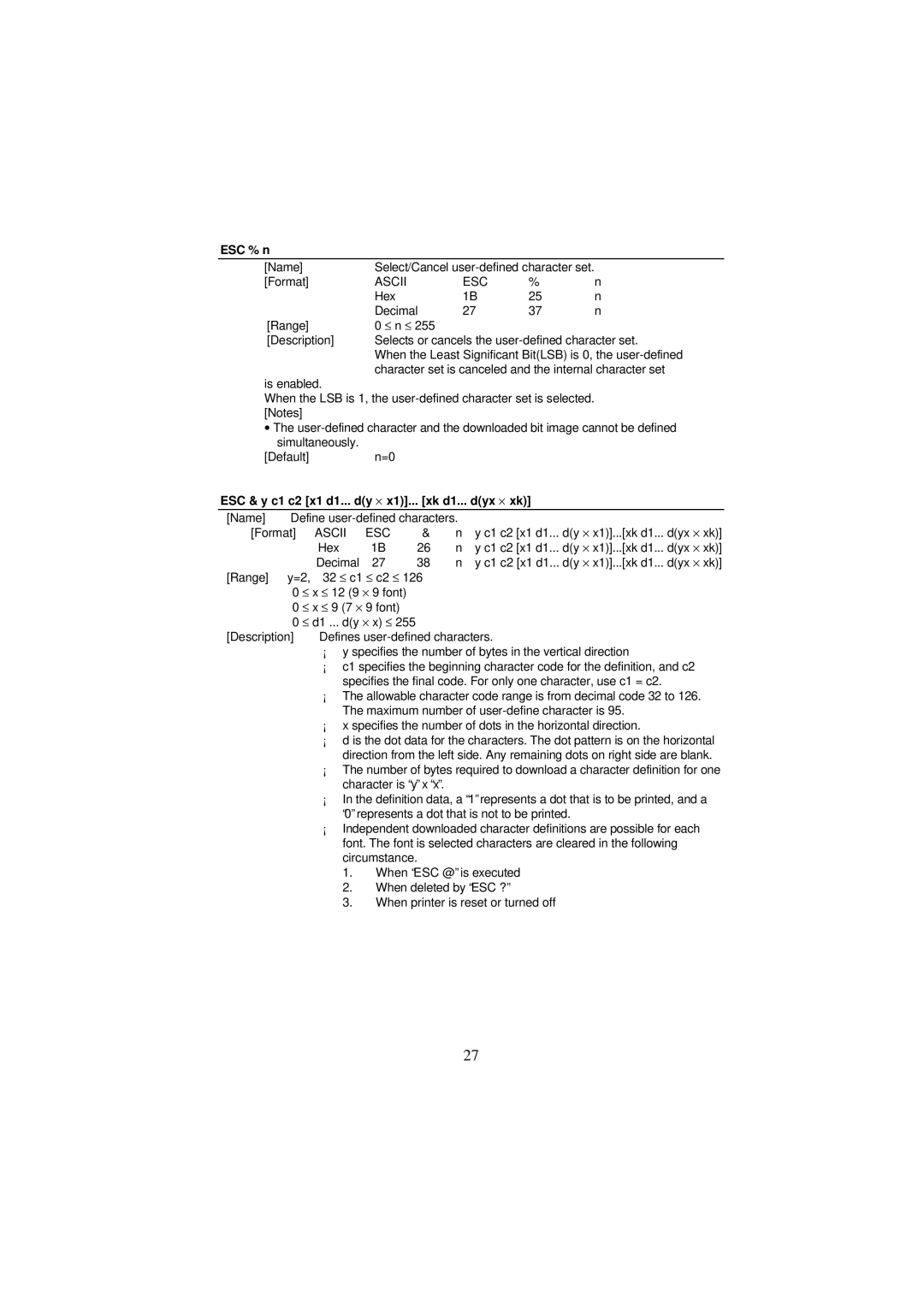 Samsung SRP-250 Series specifications ESC % n, Xk d1 Dyx × xk 